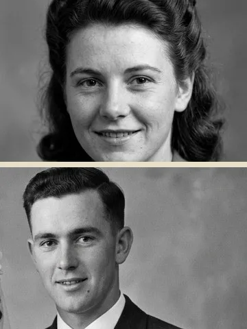 Before: two separate portraits of a young woman and a young man