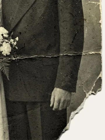 Before: a portrait with a torn-away corner